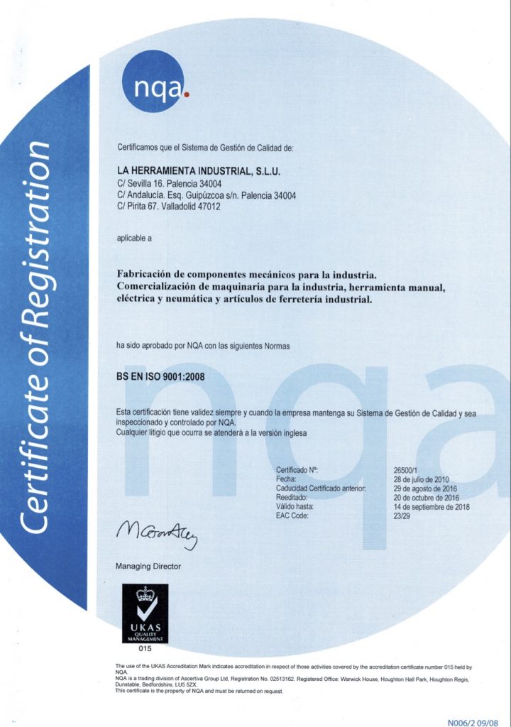 Certificado UNE EN ISO 9001 2008 para Lana - Ursa