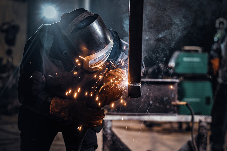 Welding of a piece of rail with special tools.